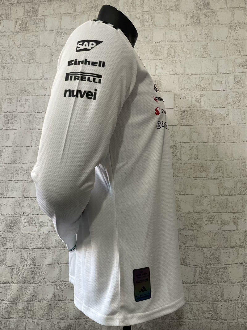 CAMISOLA F1 MERCEDES x ADIDAS 2025 MANGAS LONGAS – BRANCO