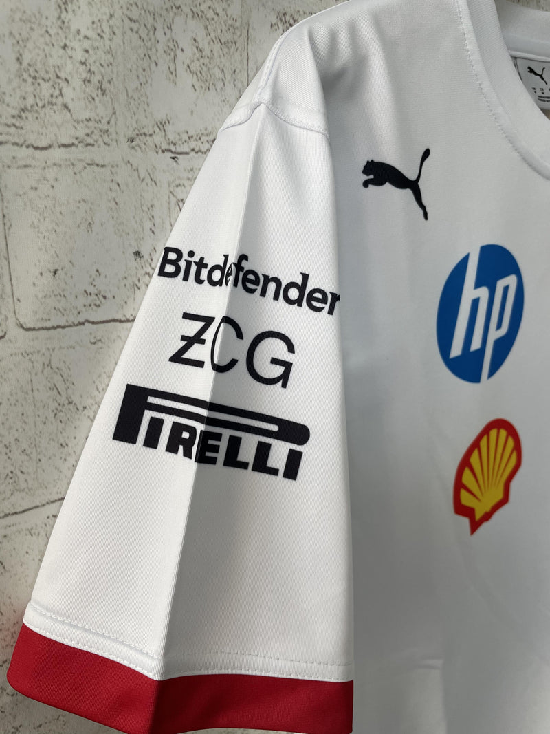 Camisola F1 Ferrari 2025 Branca – T-Shirt com Patrocinadores